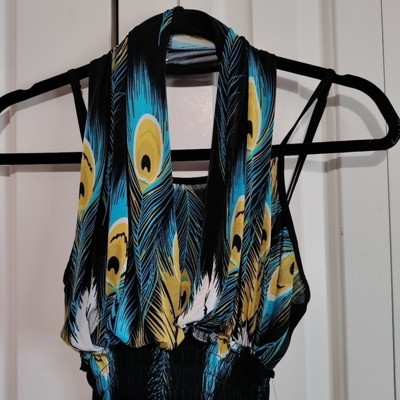 Peacock feathers print bodycon maxi dress size small - Picture 3 of 8
